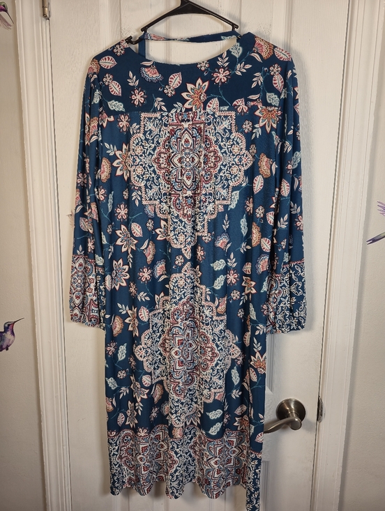 Luxology Boho Medallion Midi Dress with Belt Teal XL - Picture 4 of 8